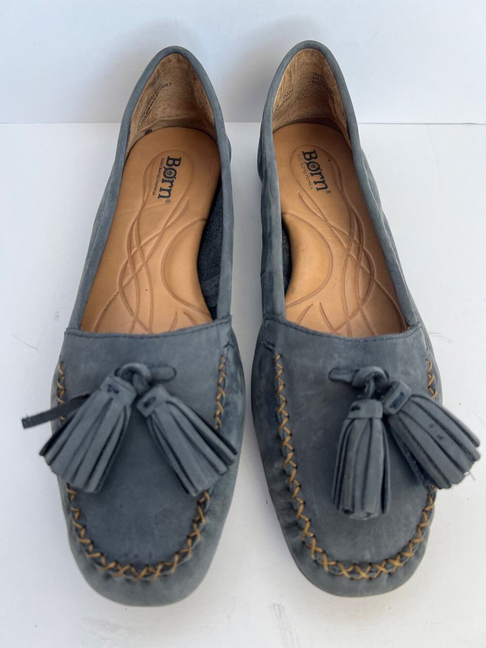 BORN Women's Alawa Blue Leather Tassel Ballet Driving Loafer Flats Size 8.5 M